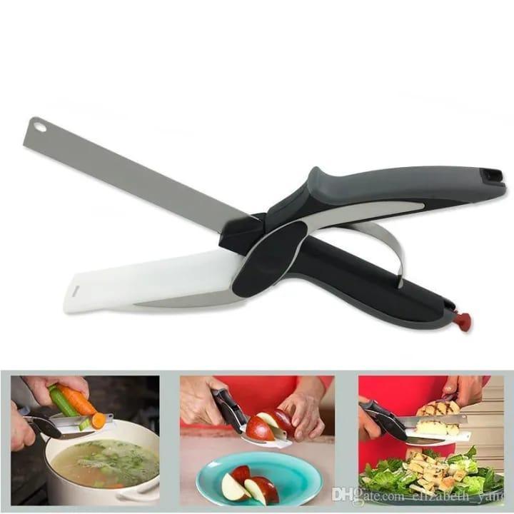 2 In 1 Clever Cutter Knife Scissors With Cutting Board