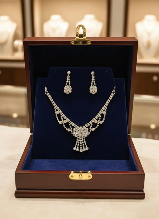 Modern Silver Plated Crystal Necklace Set for Women