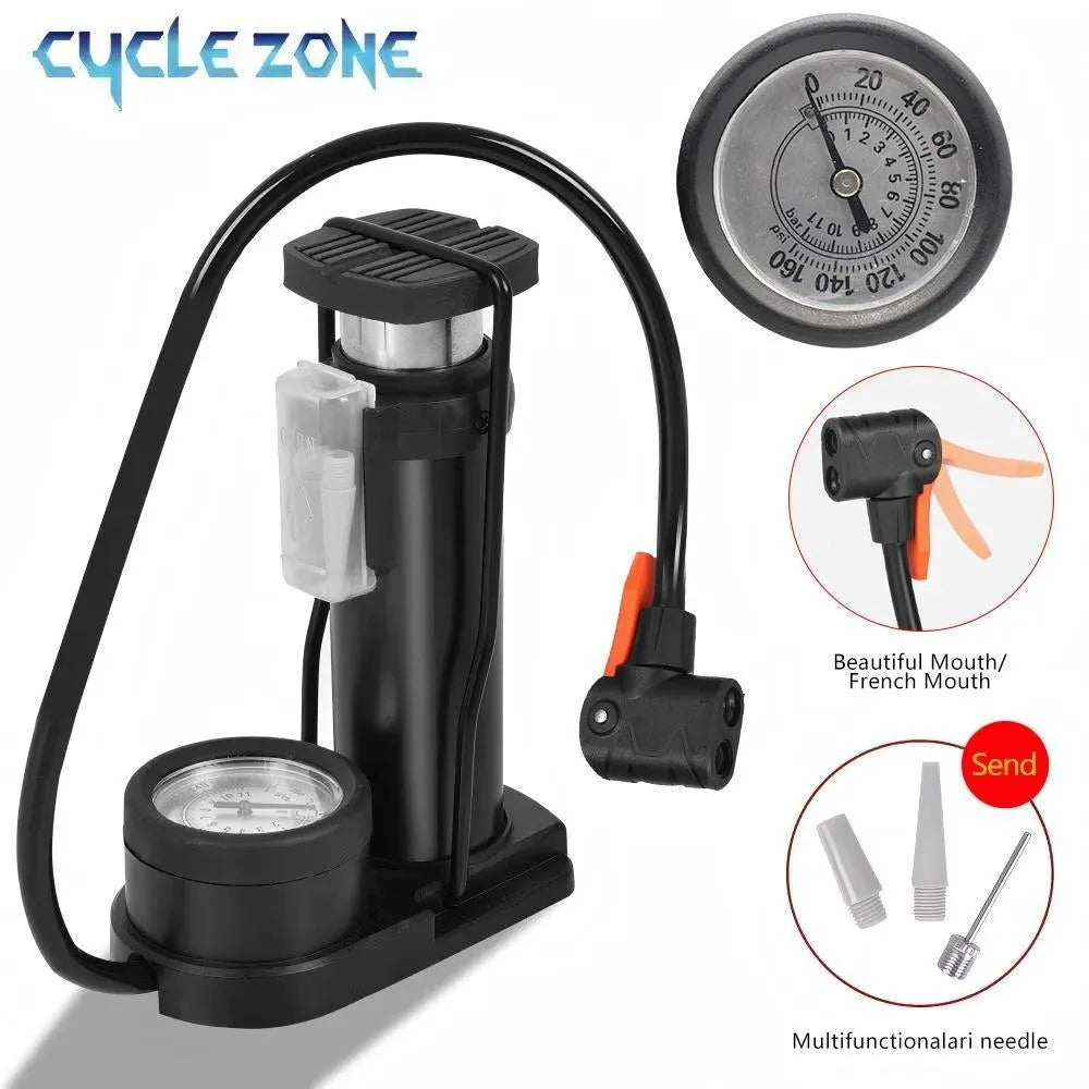 Car Bike Tyre Air Pump with Pressure Gauge Portable Foot