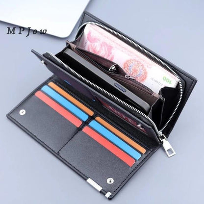 Premium Genuine Leather Long Wallet for Men & Women – 9 Card Slots, Phone & Coin Zipper Pocket (Unisex)