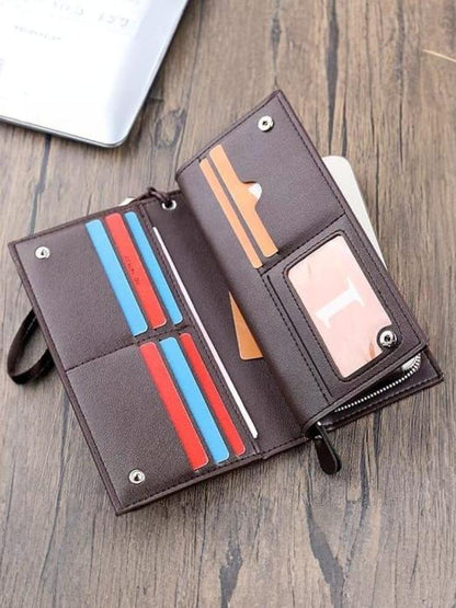 Premium Genuine Leather Long Wallet for Men & Women – 9 Card Slots, Phone & Coin Zipper Pocket (Unisex)