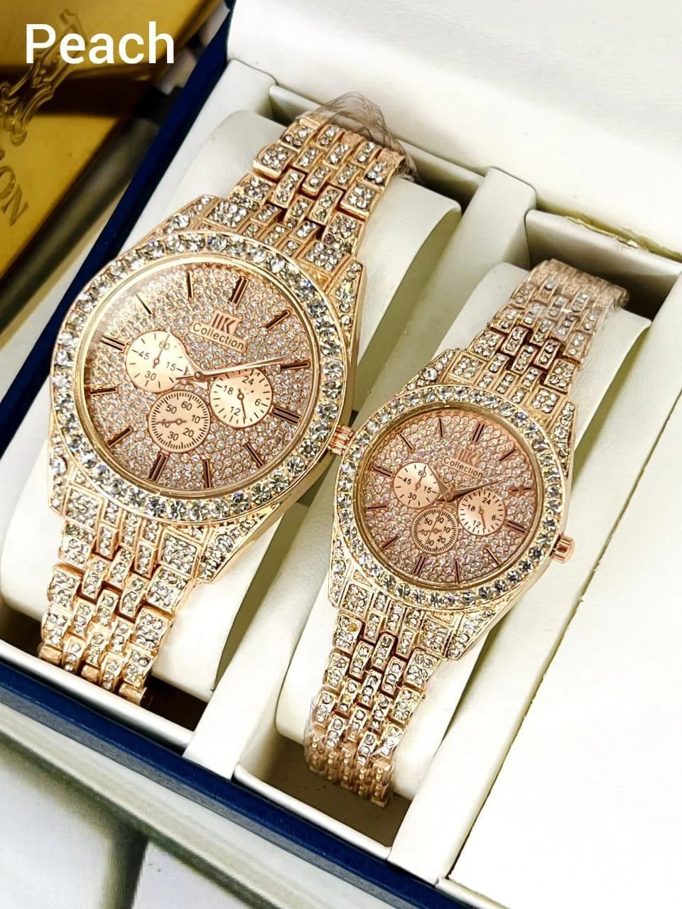 Golden Diamond Couple Watches Set – Luxury Stainless Steel His & Her Matching Watches Gift for Couples
