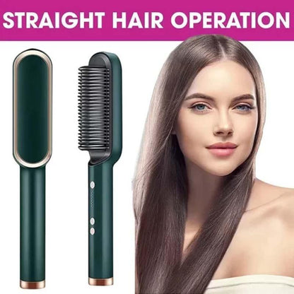 Green Portable Hair Straightener Brush Fast Charging