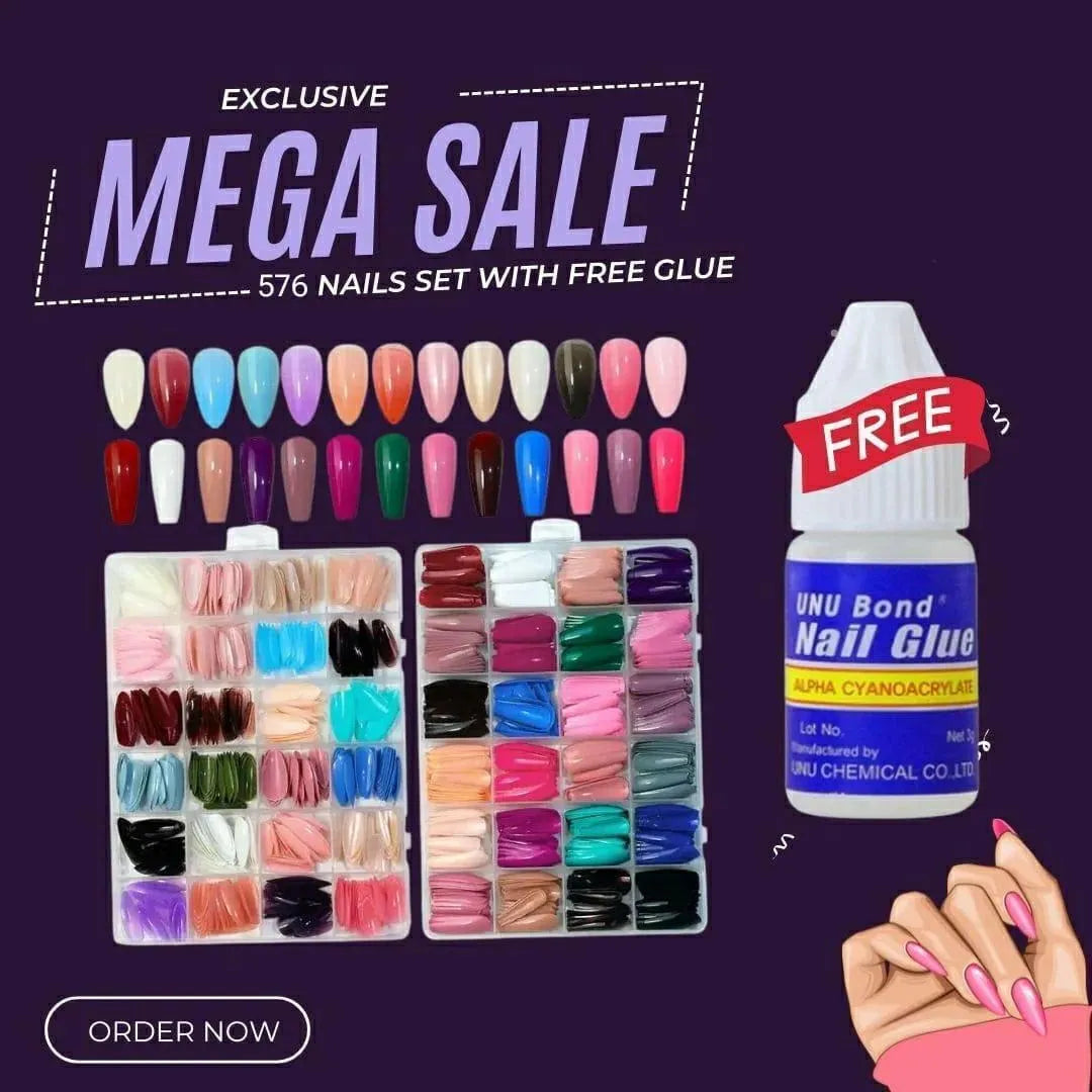Buy 1 Get 1 Free – 576 Pcs Artificial Nails Set with Free Glue