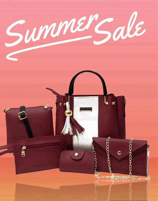 Women’s 5 Pcs Rexine Hand Bag Set – Stylish Ladies Shoulder & Top Handle Purse Combo for Daily Use