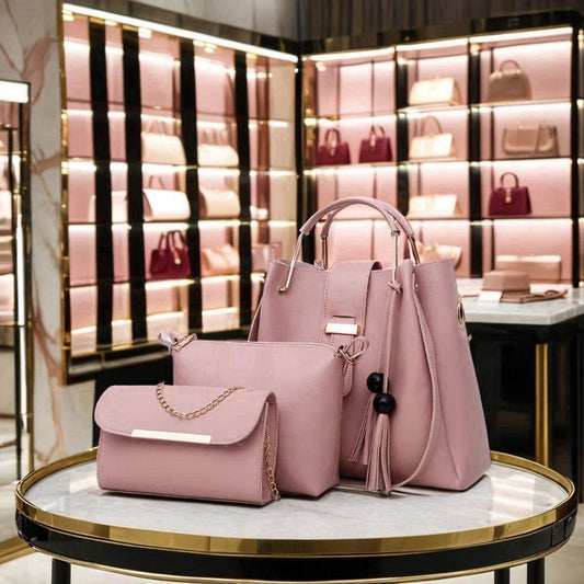 Maroon 3-Piece Girl's Rexine Handbag Set