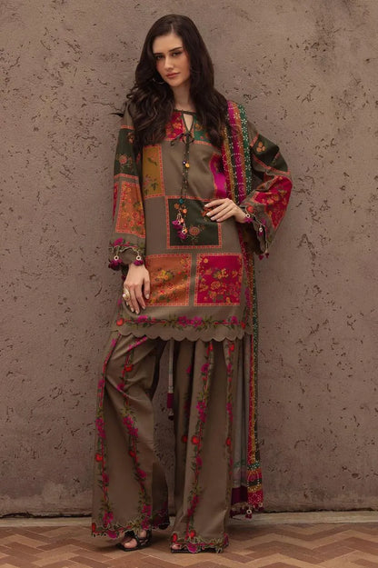 3 Pcs Women's Unstitched Printed Lawn Suit With Chiffon Dupatta