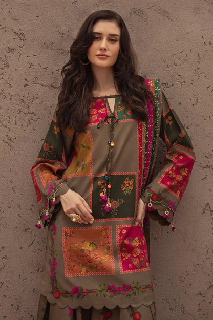 3 Pcs Women's Unstitched Printed Lawn Suit With Chiffon Dupatta
