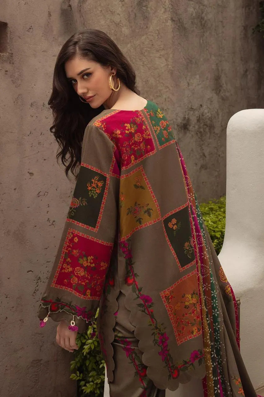 3 Pcs Women's Unstitched Printed Lawn Suit With Chiffon Dupatta