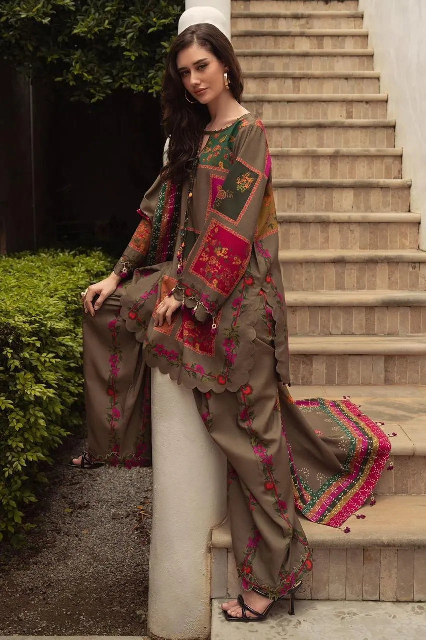3 Pcs Women's Unstitched Printed Lawn Suit With Chiffon Dupatta