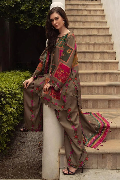 3 Pcs Women's Unstitched Printed Lawn Suit With Chiffon Dupatta