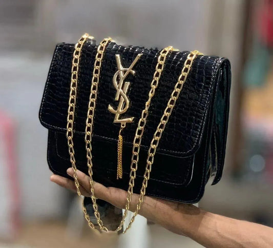 Luxury Croc Leather YSL Chain Crossbody Bag for Women – Stylish White Shoulder Handbag