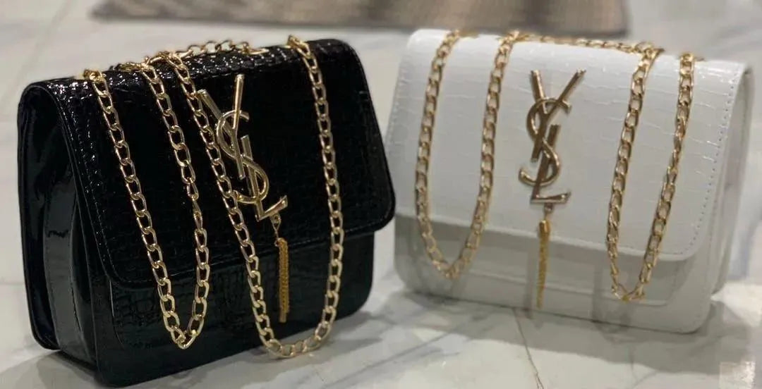 Luxury Croc Leather YSL Chain Crossbody Bag for Women – Stylish White Shoulder Handbag