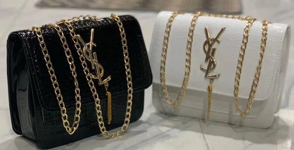 Luxury Croc Leather YSL Chain Crossbody Bag for Women – Stylish White Shoulder Handbag