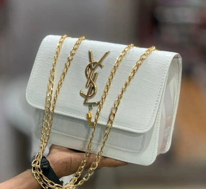 Luxury Croc Leather YSL Chain Crossbody Bag for Women – Stylish White Shoulder Handbag