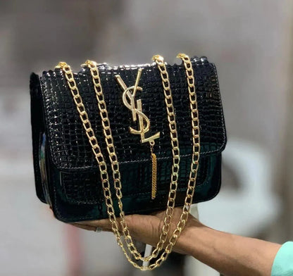 Luxury Croc Leather YSL Chain Crossbody Bag for Women – Stylish White Shoulder Handbag