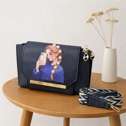 Pink Leather Crossbody Bag for Women – Stylish Pearl Print Strap Handbag for Girls