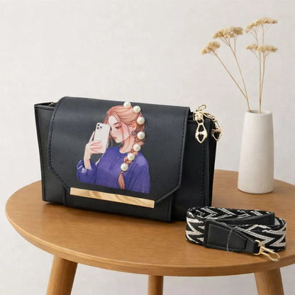Pink Leather Crossbody Bag for Women – Stylish Pearl Print Strap Handbag for Girls