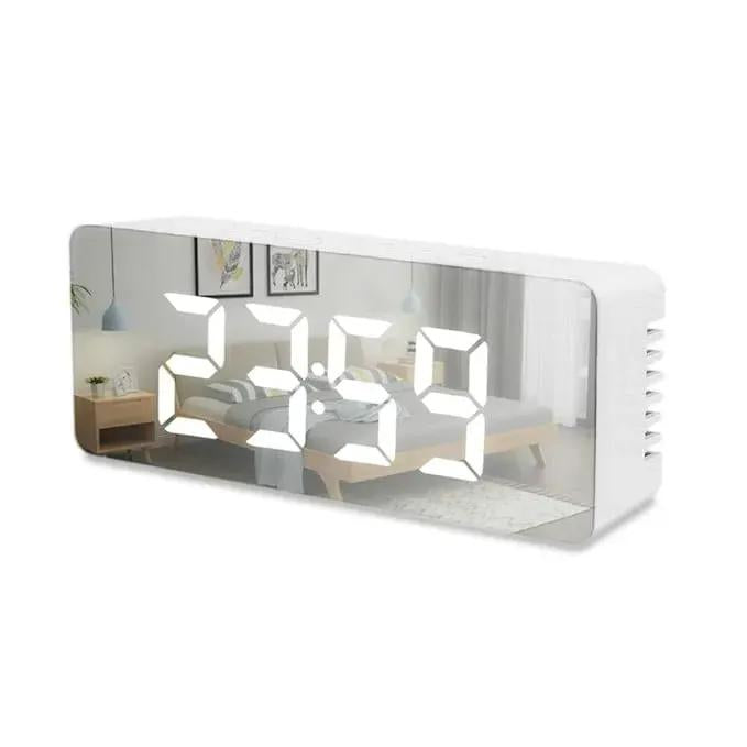 LED Mirror Digital Alarm Clock with Snooze – Modern Desktop Table Clock with LED Display
