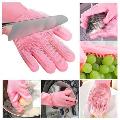 Silicone Dish Washing Gloves with Scrub Brush – Reusable Kitchen Cleaning Gloves for Dishes, Pots & Fruits | Best Price in Pakistan