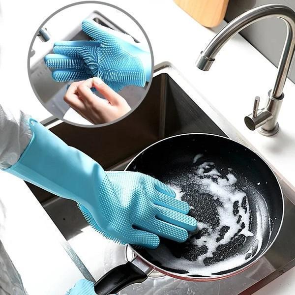 Silicone Dish Washing Gloves with Scrub Brush – Reusable Kitchen Cleaning Gloves for Dishes, Pots & Fruits | Best Price in Pakistan