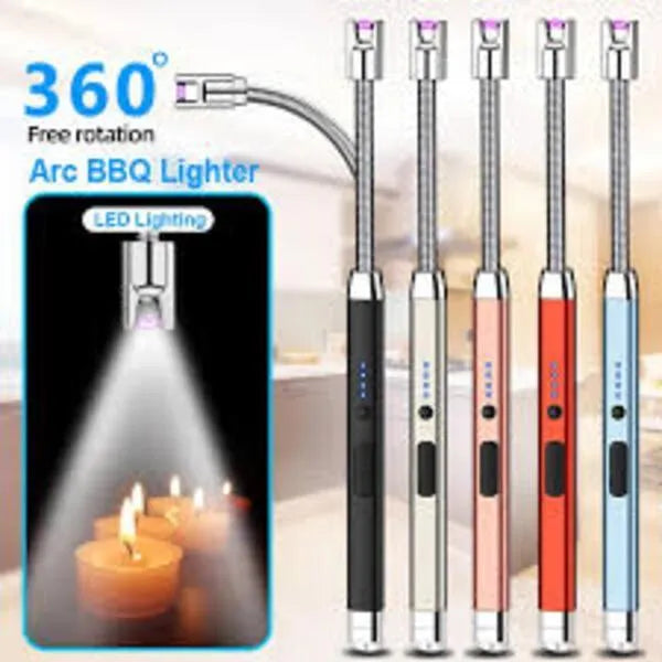 Portable Rechargeable Electric Lighter – USB Flameless Windproof Lighter for Kitchen, BBQ & Camping
